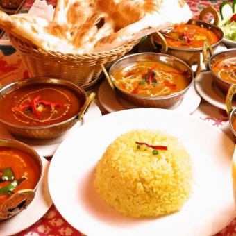 宴会☆50種から2種選べる本格インドカレー【インドイ料理満腹コース】10品2時間飲み放題3500円