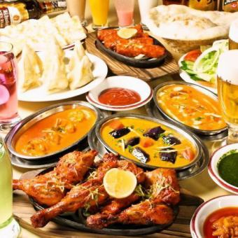 限定★タンドリーカバブ＆グリルチキン【インド料理ゆったりコース】10品2.5時間飲み放題3800円