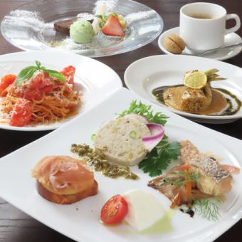 【贅沢】ランチＣコース　冷菜3種・温菜2種・選べるパスタ・お肉メインとドルチェの大満足コース