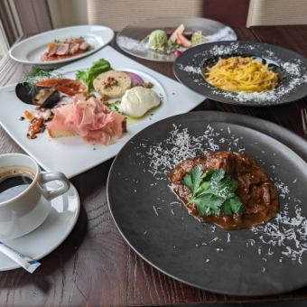 【夜トク☆予約限定】お食事を愉しむ☆選べるパスタとお肉のメインでお得なフルコースを☆全8品