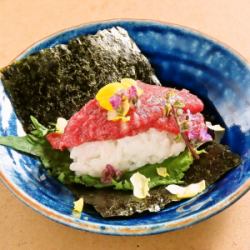 Marbled horse sashimi hand roll