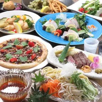 蜂ヤ‐カジュアルコース◎名物ステーキと特製プルコギ風ピザ…2時間飲み放題付‐5000円（全8品）