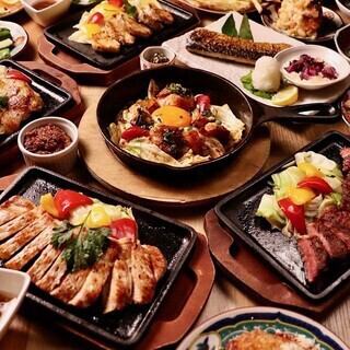 Exquisite teppanyaki dishes such as Kuroge Wagyu beef steak and domestic beef offal teppanyaki