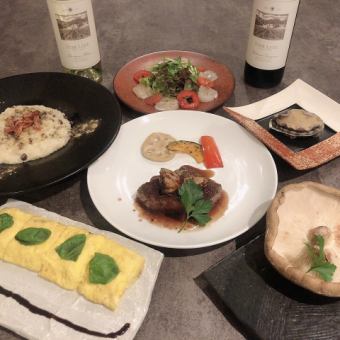 北海道黑毛和牛A4罗西尼风、虾夷鲍鱼等8道菜的高级套餐 12,100日元（含税）