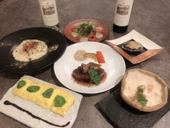Premium course of 8 dishes including Hokkaido Japanese black beef A4 fillet Rossini style, Ezo abalone, etc. 12,100 yen (tax included)