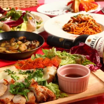 【肉女子会☆ボリューム満点カルネプラン】牛・豚・鶏・の肉三昧☆満足の全8品飲放付税込3500円