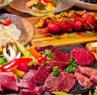 【プレミアムビストロ焼肉プラン】白老牛や十勝ハーブ牛等厳選6種肉盛8品飲放付税込4500円！