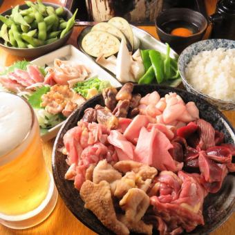 Our recommendation! 7 types of our proud yakitori and chicken sashimi! 6 dishes in total and 90 minutes of all-you-can-drink included! [4500 yen course]