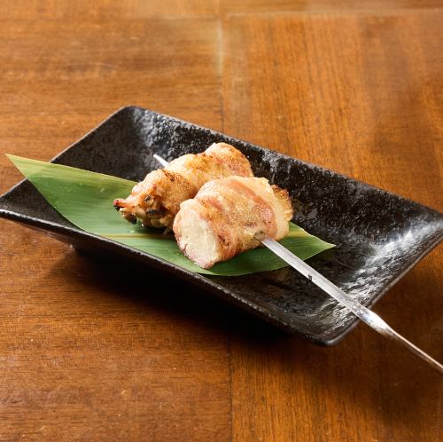 Enoki mushroom and pork belly skewers