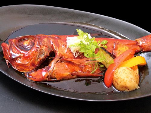 Boiled golden-eyed snapper