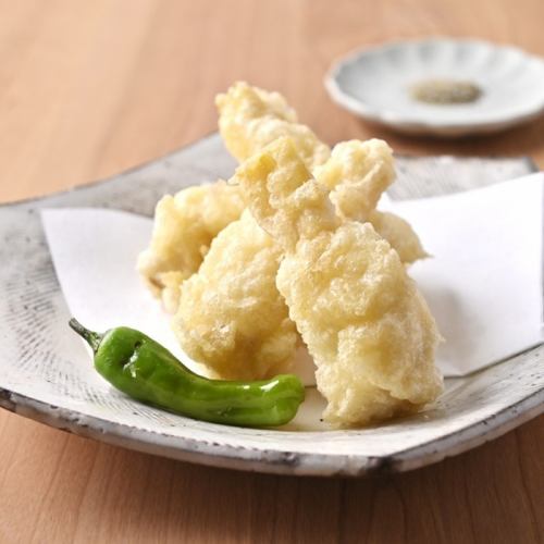 鯛で巻いた筍の天ぷら