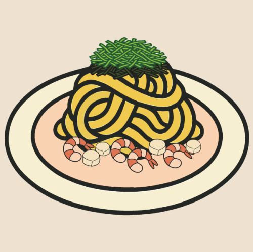 小海老とホタテの和風明太子パスタ