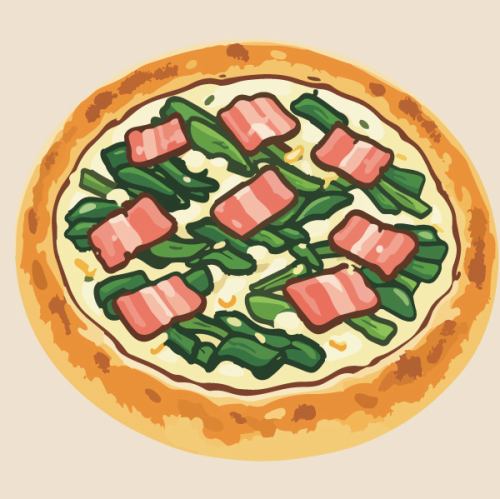 ベーコンとチーズのピザ