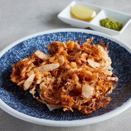 Sakura shrimp tempura with brown salt