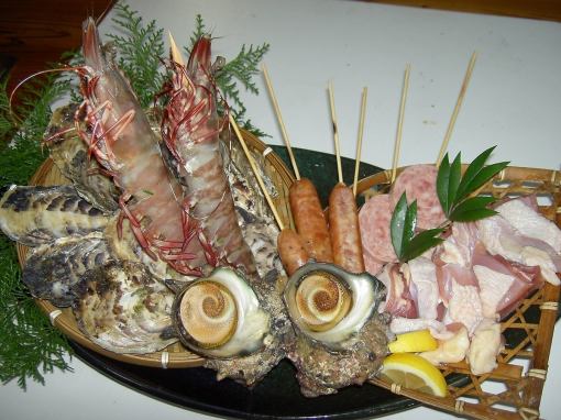 【2～3人份价格】时令牡蛎、特大虾、海螺、土鸡【围炉炭烤】B套餐