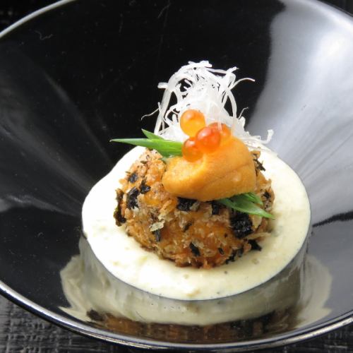 Sea urchin cream croquette wasabi tartar