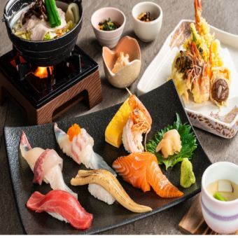 寿司天ぷら御膳5000円（税込み）全5品＋１ドリンクサービス