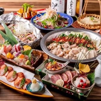 ■2.5H飲み放題付 地鶏のたたきと博多明太もつ鍋の「特選鍋コース」3,500円 全9品各種ご宴会に◎