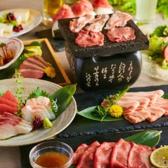 [Our highly recommended! Luxury Meat Course] {3 hours all-you-can-drink x 7 dishes for 5,000 yen} Meat platter served on a lava plate, etc.
