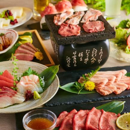 [Our highly recommended! Luxury Meat Meat Course] {3 hours all-you-can-drink x 7 dishes for 5,000 yen} Meat platter served on a lava plate, etc.