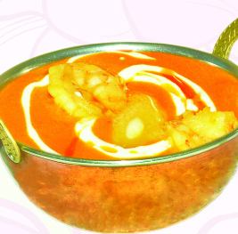 Praun Makani (a mellow curry with shrimp seasoned with butter)