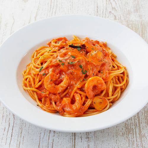 shrimp tomato cream spaghetti