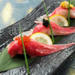 三種肉類壽司(白井牛肉、北海道牛肉、牛舌)的口味比較