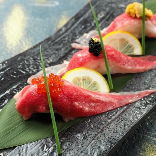 三種肉類壽司(白井牛肉、北海道牛肉、牛舌)的口味比較