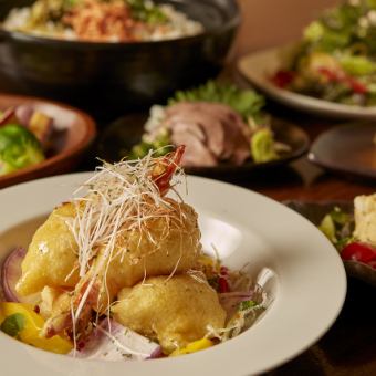海老プリ熟成鶏もも焼き旬菜炊き込みご飯含む２全9品2H飲み放題付全９品"夏宴会コース"