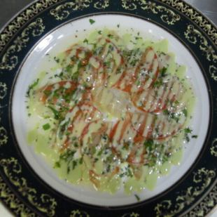 Red sea bream and tomato carpaccio