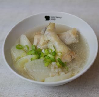 Samgyetang-style soup with chicken wings and barley