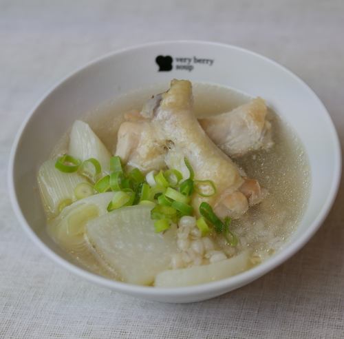 Samgyetang-style soup with chicken wings and barley