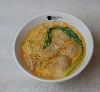 Chicken meatballs and glass noodles in sesame soy milk tantan soup