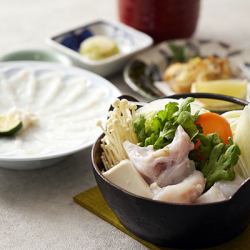 Tetchiri set meal with tetsuna and fried puffer fish