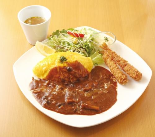 Demi-Omurice & Fried Shrimp (with soup)