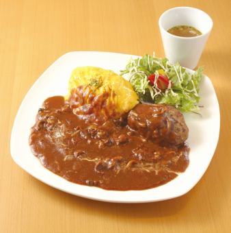 Demi-Omurice & Hamburger (with soup)