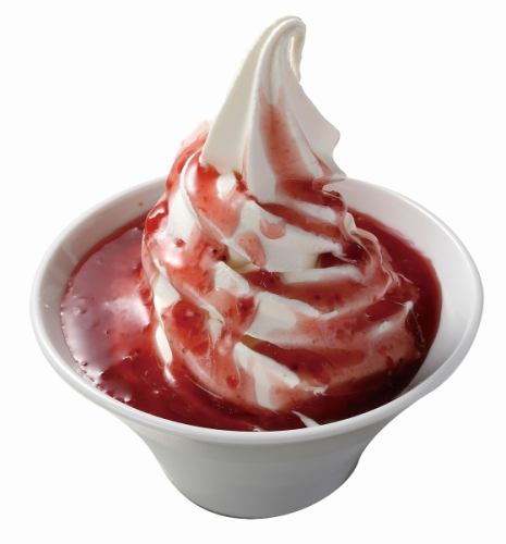 Soft serve ice cream (with strawberry sauce)