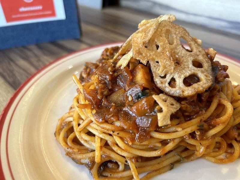 ``Hashima Pasta Japanese Bolognese'' with crispy lotus root