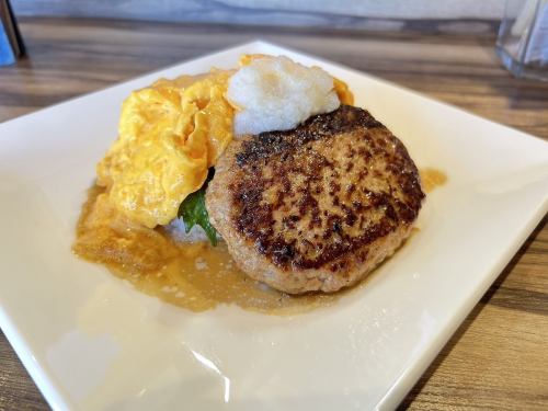 Fluffy omelet rice Japanese style hamburger steak with grated daikon radish