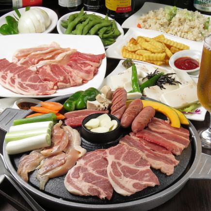 2H飲放付【新大久保で手ぶらBBQ♪】サムギョプサル・おつまみ・デザート等含全10品4400円(税込)