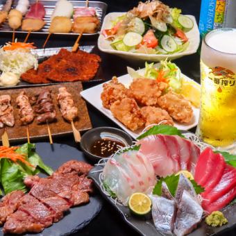 [阿波海鮮拼盤x著名烤雞肉串]包括2小時無限暢飲（最後點餐90分鐘）在內的共計8道菜品4,500日元→4,000日元！