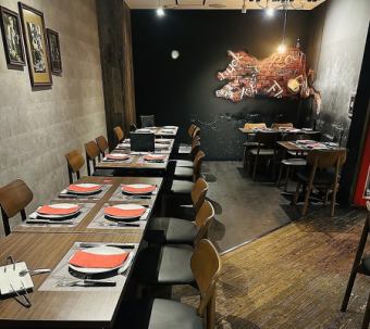 A spacious space that doesn't feel cramped. A table seating for four, perfect for a quick drink after work.