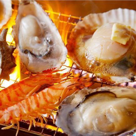 大人気ホタテや焼きガニなど☆【皐月の潮騒浜焼きコース】《2時間飲み放題付》¥6480→¥4980
