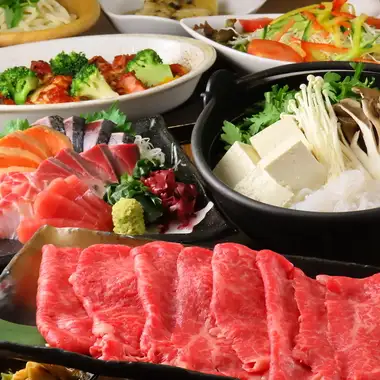 ◎国産牛サーロインすき焼き・豪華お刺身盛合せ等2ｈ飲み放題付6500円