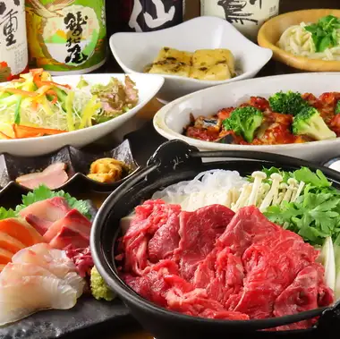 〈12月/1月〉忘新年会におすすめ◎牛すき鍋/お刺身盛り合わせ/季節の逸品等2ｈ飲み放題付 5500円