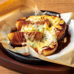 Onion with red miso and cheese / Tonpei-yaki (Japanese savory pancake)