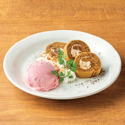 성인 카페롤 케이크와 아마오 아이스 / 꽃밭 목장 카탈라나와 바닐라 아이스 각