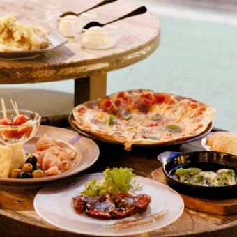 【2H飲み放題付き】牛ハラミステーキと窯焼きピッツァを味わう贅沢ディナーコース6,900円(税込)