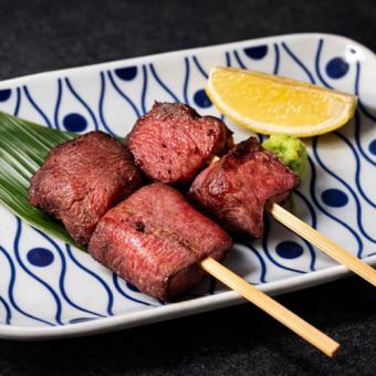 Beef tongue skewers marinated in salt koji
