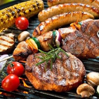 ◇BBQ on the terrace!◇ 11 dishes including carefully selected meat and ajillo <180 minutes all-you-can-drink> 6000 yen ⇒ 5000 yen